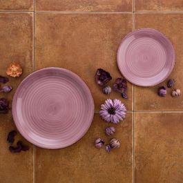 Quid Plato Llano Cerámico Vita Peoni Rosa 27 cm - Pintado a Mano, Brillo, Apilable, Apto Microondas y Lavavajillas