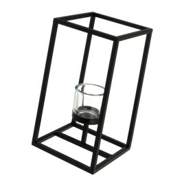 Set de Portavelas Negro Cristal Hierro 14 x 14 x 25 cm (2 Unidades)