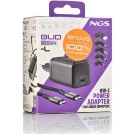 NGS BUD65W-L Cargador GaN USB-C 65W PD - Cargador Rápido Ultracompacto para Portátil Lenovo con Cable USB-C 1.5m y 5 Conectores DC (Kit Completo de Recarga)