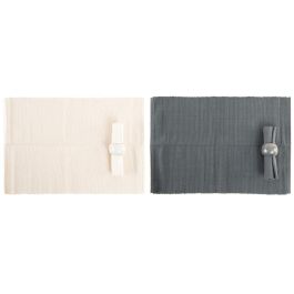 DKD Home Decor Individual Boho Beige Gris 40 x 40 x 47 cm Set de 12 (4 Unidades)