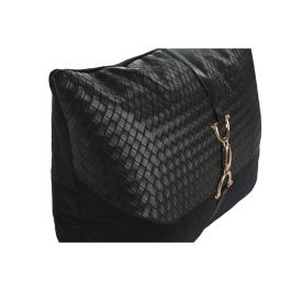 DKD Home Decor Cojín decorativo de Poliéster y PU negro y dorado con cremallera y hebilla, 430 gsm - 50 x 30 x 10 cm