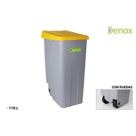 Denox Contenedor de Reciclaje con Ruedas y Asa, 110 Litros, Gris con Tapa Amarilla, Apilable Precio: 86.58999943. SKU: S8403959