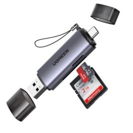 Ugreen 50706 Lector de tarjetas USB 3.0 y USB-C 2 en 1 para SD/Micro SD de hasta 5Gbps Color Plata