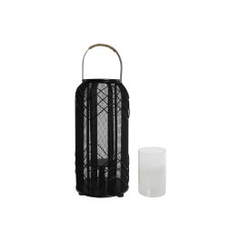DKD Home Decor Portavela Colonial Negro Metal y Ratan 21.5 x 21.5 x 43.5 cm