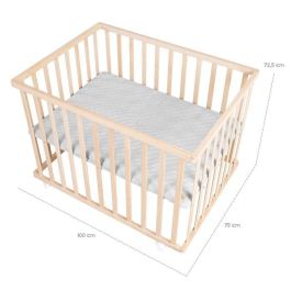 Roba ROB1691002881237 Parque Infantil 75x100 cm Gris con Colchoneta 'Roba Style' y Ruedas de Madera Natural