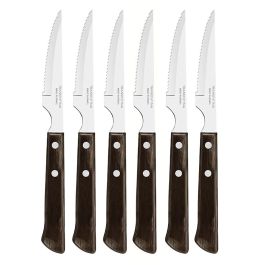 Juego de cuchillos de asado 6 piezas polywood castaño 10,16cm tramontina