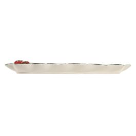 DKD Home Decor Bandeja Cottage de Gres con Tomates 36x13x2.5 cm Blanco/Rojo/Verde Apta Lavavajillas