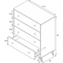 Calicosy HAB8423490266329 Cómoda Sweet de 4 Cajones Blanca 95 x 77,5 x 40 cm