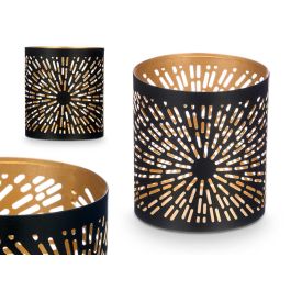 Portavela Calado Negro Dorado Rayas Giftdecor 9x10x9 cm Metal Hierro (24 Unidades) Precio: 37.50000056. SKU: B1EF35AR56