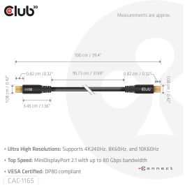 Club3D Cable Mini DisplayPort a Mini DisplayPort 1m, Certificado VESA, Bidireccional, 10K 60Hz