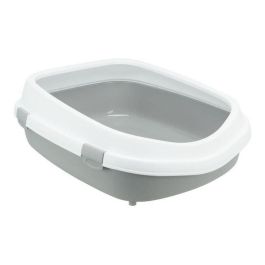 Trixie Caja de Arena para Gatos Primo con Borde - Tamaño Grande XXL, 56 x 25 x 71 cm - Color Gris y Blanco