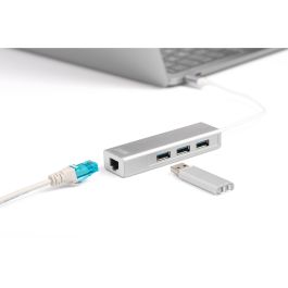 Digitus Adaptador USB 3.0/C a Gigabit Ethernet y Hub de 3 Puertos USB 3.2 Gen 1 Blanco