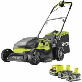 Ryobi Cortacésped Híbrido Inalámbrico Ø 37 cm con 2 baterías LithiumPlus 36V 5.0 Ah, Mulching y Recolección 45L, Negro/Verde