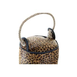 DKD Home Decor Sujetapuertas Colonial 19 x 19 x 19 cm con Detalle Leopardo en Piel y Cuerda