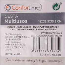 Confortime Cesta Multiusos con Asas de Madera, 18 cm Ancho x 33,5 cm Largo x 15 cm Alto (12 Unidades)