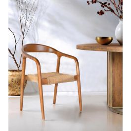 Giner Y Colomer - Lote de 2 Sillas con Brazos de Madera de Caucho, Color Avellana, Asiento con Cuerda Natural