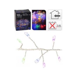 Guirnalda Tipo Espino 100 LEDs Multicolor, Fija, para Interior IP20, con Pilas, Alambre Plateado, 1 metro de Luz
