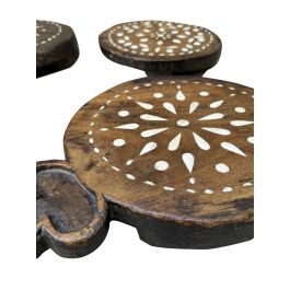 DKD Home Decor Centro de Mesa Marron Marfil Teca y Hueso Taracea Antiguo Surtido 26 x 26 x 4 cm (2 Unidades)