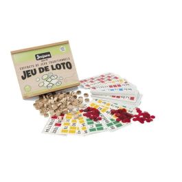 JEUJURA Juego de Lotería Caja de Madera con 48 Cartas, Peones de Madera y Fichas (22x17.5x5.5 cm) – Juego de Mesa Familiar