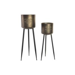 DKD Home Decor Macetero Loft de Metal Set de 2, Champán y Negro, Hecho a Mano, Desmontable, 25x25x80.5 cm