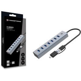 Conceptronic HUBBIES21G Hub USB 3.0 Gris 7 Puertos USB-A Macho USB-C Macho 5 Gbps