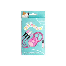 Wondee Cable de Carga 3 en 1 Squishmallows Lola La Unicornio Oficial 1.2 m - Micro USB, USB-C, Lightning para Apple, Samsung, Huawei