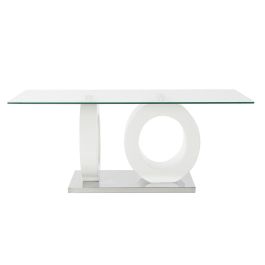 DKD Home Decor Mesa de Centro Moderna con Tapa de Cristal y Estructura de MDF Blanco Transparente Desmontable 60x110x45 cm DKD Home Decor Mesa de Centro Moderna con Tapa de Cristal y Estructura de MDF Blanco Transparente Desmontable 60x110x45 cm