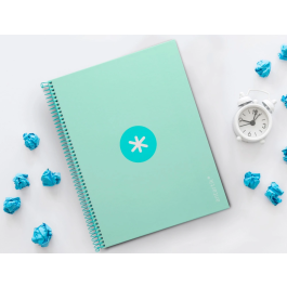 Antartik Cuaderno espiral micro A4, tapa forrada, 80 hojas, 90 gr, impresión horizontal, 4 taladros, banda, color menta