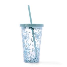 Quid Vaso Quidate con Tapa y Pajita de Plástico, 42,5 cL, Azul, Libre de BPA, Transportable