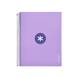 Antartik Cuaderno espiral A4 micro tapa forrada 120 hojas 90 gr cuadro 5mm 5 bandas color lavanda