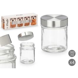 Vivalto Set de 4 Tarros Redondos de Vidrio con Tapa de Acero, Capacidad 300 ml, Transparente, 8.5 x 8.57 x 10.5 cm (12 Unidades) Precio: 60.5. SKU: B1FKDBAQKN