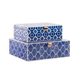 Caja-Joyero DKD Home Decor Azul Azul marino Madera 24 x 20 x 8 cm (2 Unidades) Precio: 33.88999944. SKU: S3042379