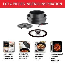 TEFAL INGENIO Juego de 6 piezas, Inducción, Aluminio fundido, Antiadherente, Sartén, Cazuela, Hierro fundido + tapa de cristal, Inspiración L867S604