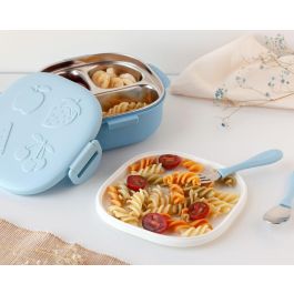 KioKids Caja Almuerzo Hermética Cuadrada Acero Inoxidable con 3 Compartimentos y Cubiertos 450 ml Azul Apto Lavavajillas +4 meses KioKids Caja Almuerzo Hermética Cuadrada Acero Inoxidable con 3 Compartimentos y Cubiertos 450 ml Azul Apto Lavavajillas +4 meses
