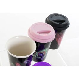 DKD Home Decor Mug Moderno Colección Peacock Porcelana y Silicona Multicolor Surtido 400ml Apto Lavavajillas (6 Unidades)