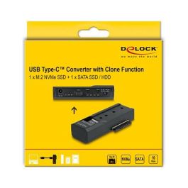 DeLOCK Adaptador USB Tipo C para 1 x SSD M.2 NVMe + 1 x SATA SSD/HDD con Función de Clonación, USB 3.2 Gen 2, Negro