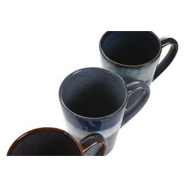 DKD Home Decor Taza Mug Moderno Gres Esmaltado 330ml Azul/Azul Marino 8.5x10.6x12cm Apto Microondas Lavavajillas (12 Unidades)