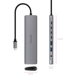 Nanocable 10.16.4608 Hub USB-C 8 en 1 Estación Acoplamiento 2x USB-A 3.0, 3x USB-C 3.0, HDMI 4K 60Hz, Jack 3.5mm, PD 100W, Gris Aluminio