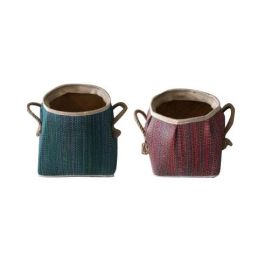 DKD Home Decor Cesta Boho Decorativa de Fibra y Algodón para Almacenamiento Colores Surtidos Verde, Rojo, Marrón 40x40x38 cm - Pack 2 Unidades