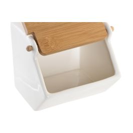 DKD Home Decor Salero de Porcelana y Bambú Blanco Natural 14 x 12.5 x 12 cm