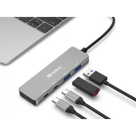 Sandberg Hub USB-C a 2x USB-A y 2x USB-C para Ordenador Portátil/PC. Expande Puertos para Conectar Múltiples Dispositivos, Plug & Play