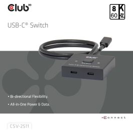 Club 3D USB-C Switch Bidireccional DisplayPort, Data y PD 8K Ultra HD 120 Hz