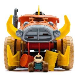 Spin Master 6071776 Monster Jam Vehículo Megalodon Mad Hog con 1 Mini Jam a escala 1:87 y 2 barriles, +3 años