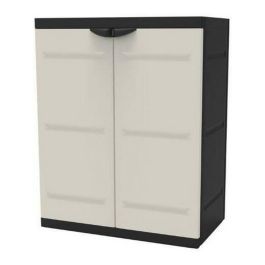 Plastiken TITANIO Armario bajo 2 puertas con estantes Beige y Negro A70 x P44 x H88 cm