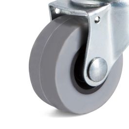 Q&Q Tp8 Rueda Giratoria con Aro de Goma Ø40mm, Acabado Zincado, Carga Máxima 20kg, Soporte Acero Estampado y Fijación Taladro Pasante