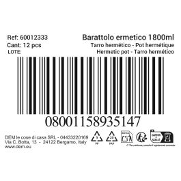Inde Tarro Hermético Beclassic 1,8 L 10,8 x 29,1 cm (12 Unidades)