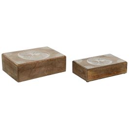 DKD Home Decor National 24a Caja Indio de Madera de Mango Hecha a Mano Blanco Natural 18 x 25.5 x 8 cm Set de 2