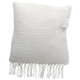 Home Deco Factory Cojín Blanco 40x40 cm Algodón y Poliéster Colección Ethnical Life Flecos Desenfudable