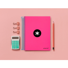 Antartik Cuaderno Espiral A5 Micro Tapa Forrada 120 Hojas 90gr Cuadro 5mm Banda S 6 Taladros Rosa