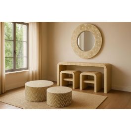 Espejo de pared Home ESPRIT Blanco Marrón Mosaico Tropical 100 x 4 x 100 cm